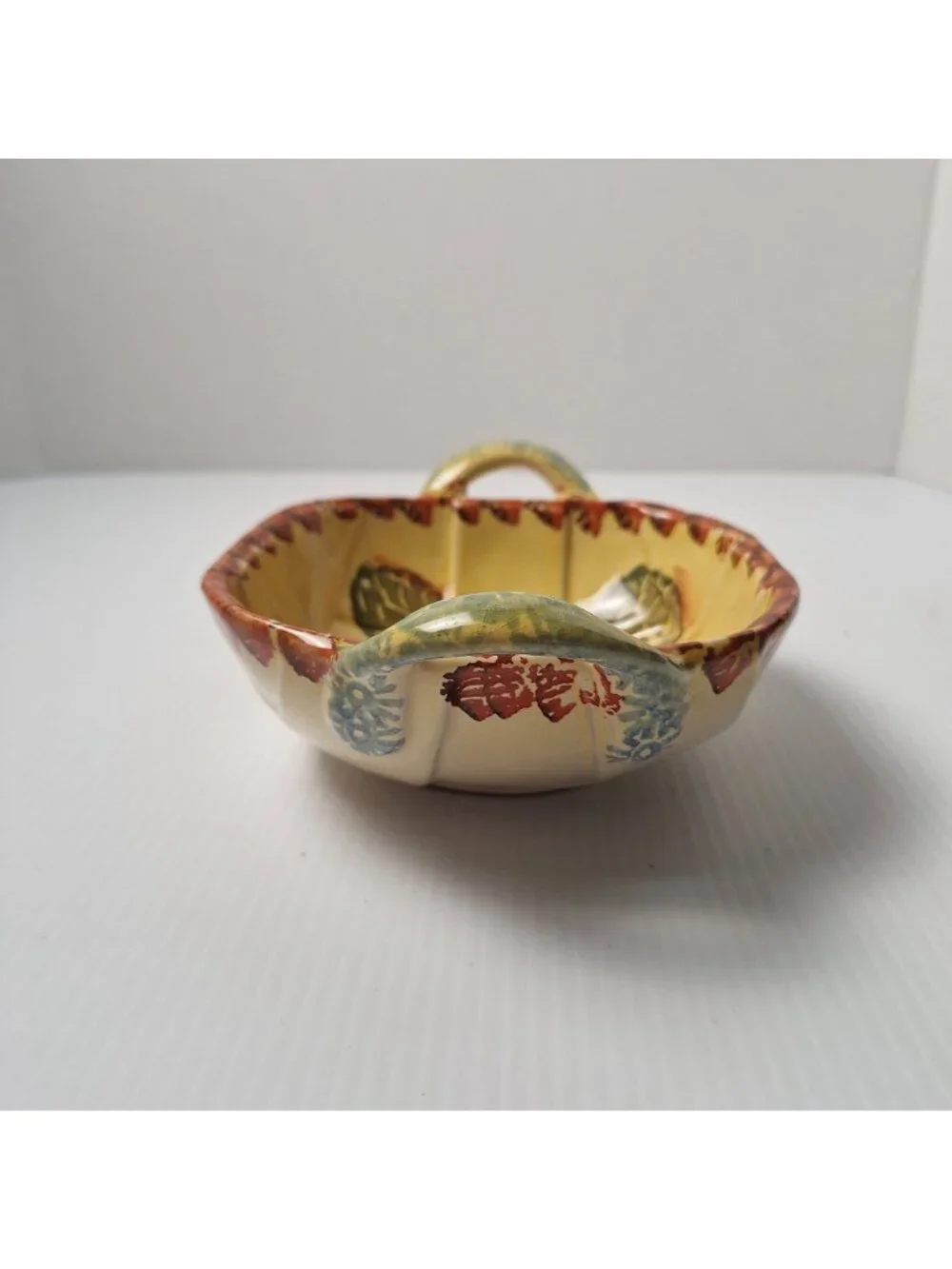 ITALIAN POTTERY CERAMIC SERVING DISH BASKET WITH 2 HANDLES SQUARE SHAPE **READ
